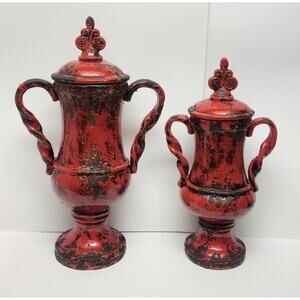 Uttermost 2 PC Red Rustic Ceramic Home Decorative Vase